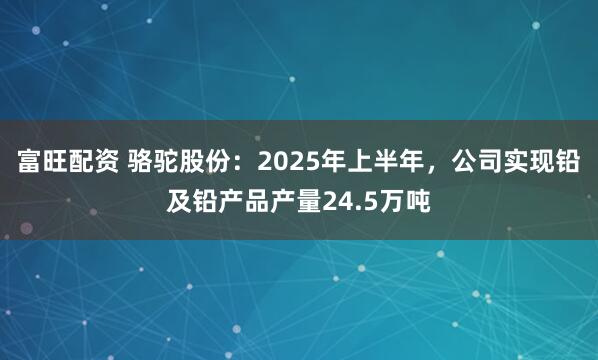 富旺配资 骆驼股份：2025年上半年，公司实现铅及铅产品产量24.5万吨